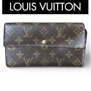 LOUIS VUITTON Monogram Bifold Long Wallet w/Gift Bag & Gift Card, Authentic. GUC